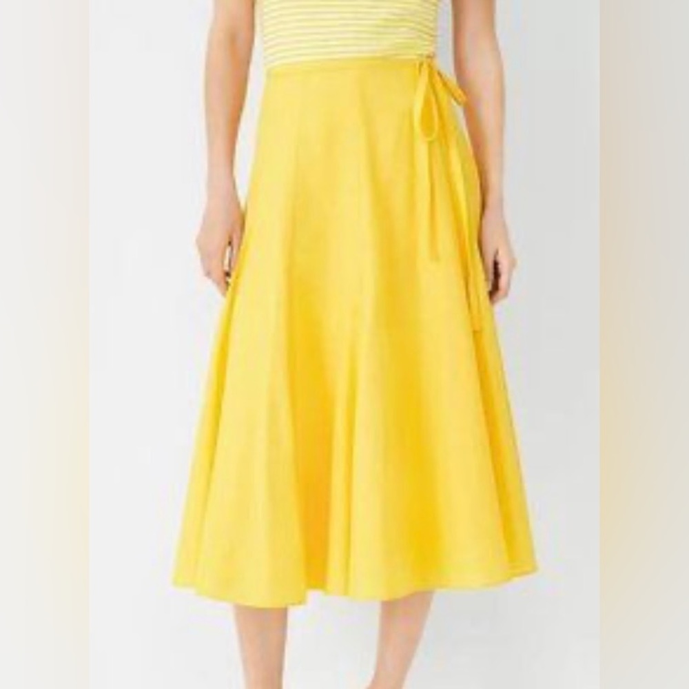 Ann Taylor Tie Waist Godet Skirt Midi Yellow NWT